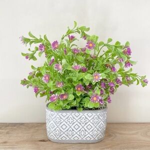 Decorative Gray Planter with Faux Purple Flowers Handmade Arrangement